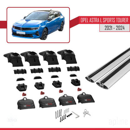 Compatible with Opel Astra L Sports Tourer 2021-2024 ACE-2 Car Roof Rack Cross Bar Grey Aluminium 2 Bars