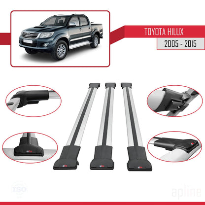Compatible with Toyota Hilux 7 (AN30) 2005-2015 Fly Model Car Roof Rack Cross Bar Grey Aluminium 3 Bars