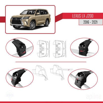Compatible with Lexus LX 3 (J200) 2016-2021 ACE-2 Car Roof Rack Cross Bar Grey Aluminium 2 Bars
