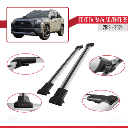 Compatible with Toyota RAV4 Adventure 2019-2024 Fly Model Car Roof Rack Cross Bar Grey Aluminium 2 Bars