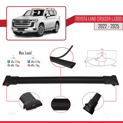 Compatible with Toyota Land Cruiser (J300) 2022-2025 Fly Model Car Roof Rack Cross Bar Black Aluminium 3 Bars
