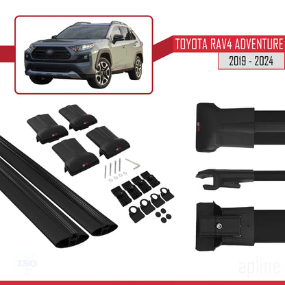 Compatible with Toyota RAV4 Adventure 2019-2024 Fly Model Car Roof Rack Cross Bar Black Aluminium 2 Bars