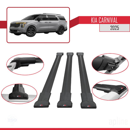 Compatible with Kia Carnival 2025 Fly Model Car Roof Rack Cross Bar Grey Aluminium 3 Bars