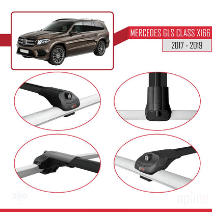 Compatible with Mercedes GLS Class X166 2017-2019 ACE-1 Car Roof Rack Cross Bar Black Aluminium 2 Bars