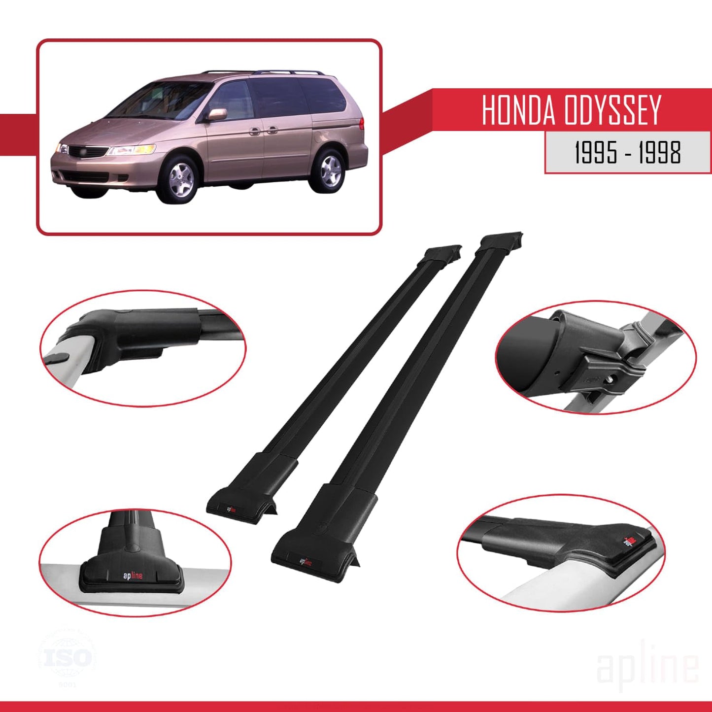 Compatible with Honda Odyssey 1995-1998 Fly Model Car Roof Rack Cross Bar Black Aluminium 2 Bars