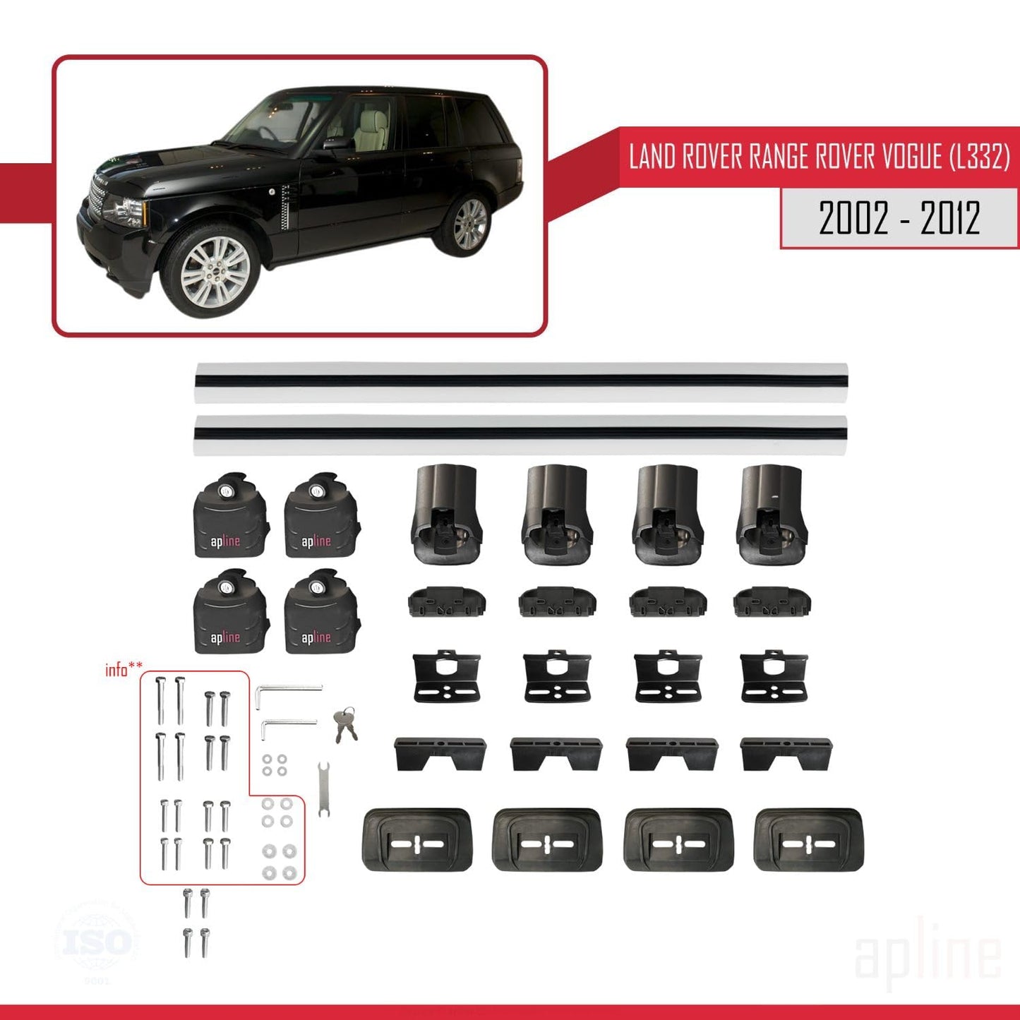 Compatible with Land Rover Range Rover Vogue (L322) 2002-2012 ACE-3 Car Roof Rack Cross Bar Grey Aluminium 2 Bars