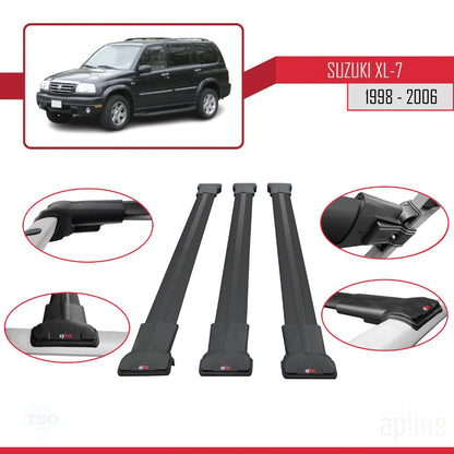 Compatible with Suzuki XL-7 1998-2006 Fly Model Car Roof Rack Cross Bar Black Aluminium 3 Bars