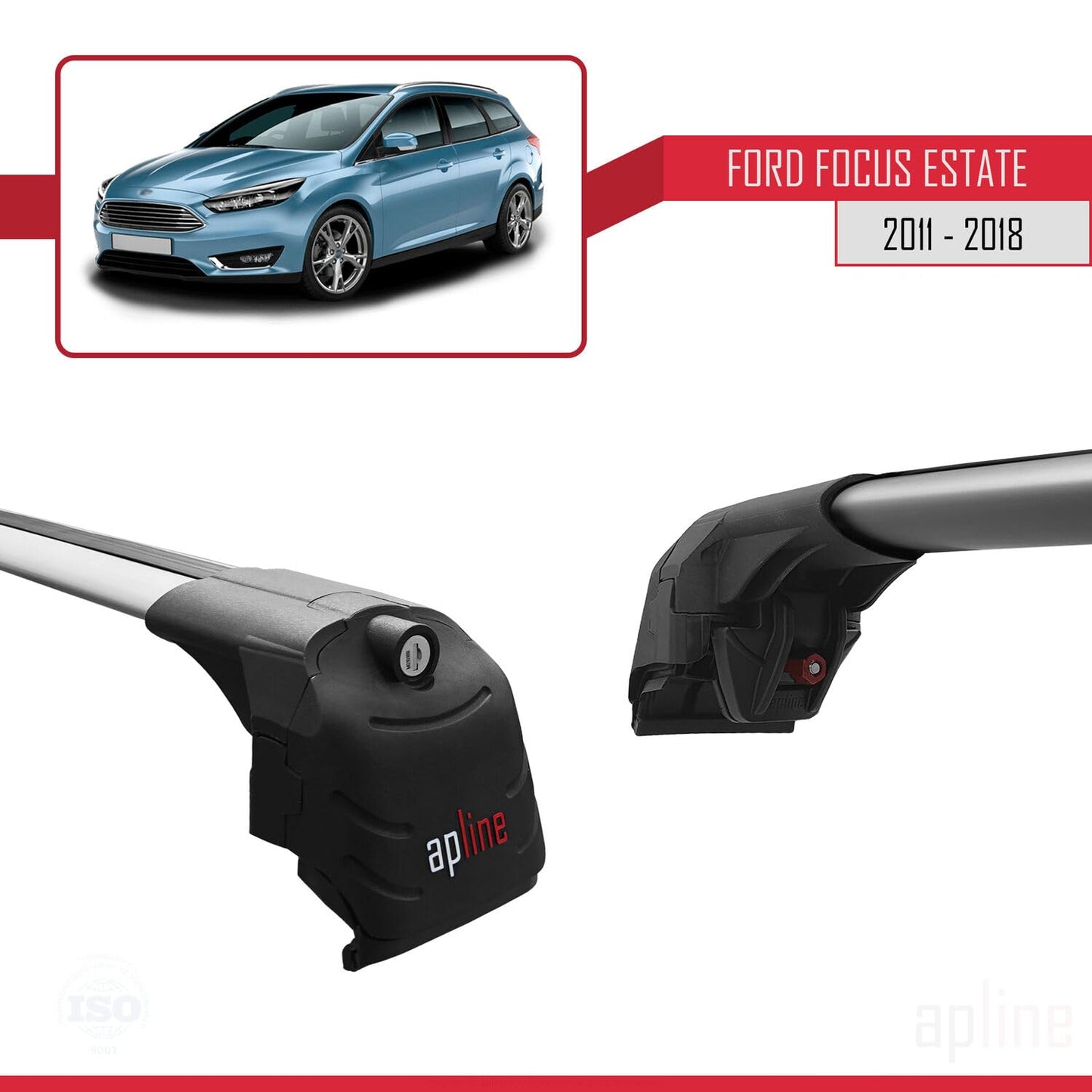 Compatible with Ford Focus 3 (C346) SW 2011-2018 ACE-2 Car Roof Rack Cross Bar Grey Aluminium 2 Bars