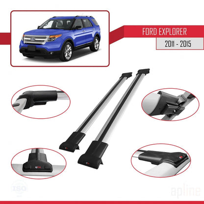 Compatible with Ford Explorer 5 (U502) Pre-Facelift 2011-2015 Fly Model Car Roof Rack Cross Bar Grey Aluminium 2 Bars