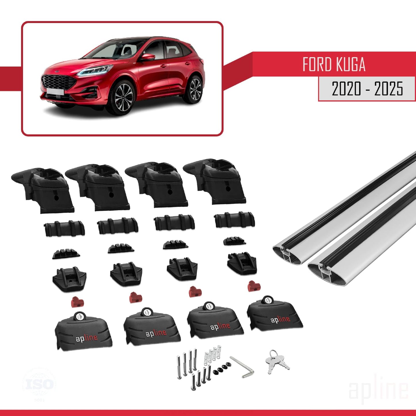 Compatible with Ford Kuga 3 (CX482) 2020-2025 ACE-2 Car Roof Rack Cross Bar Grey Aluminium 2 Bars