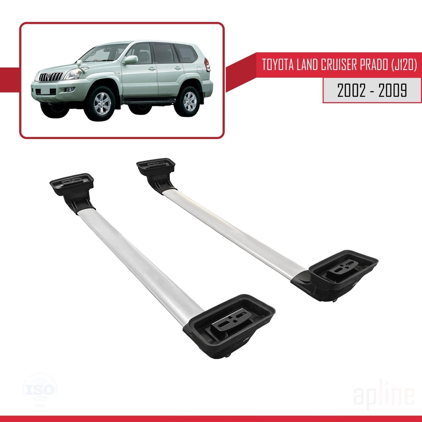 Compatible with Toyota Land Cruiser Prado (J120) 2002-2009 ACE-3 Car Roof Rack Cross Bar Grey Aluminium 2 Bars
