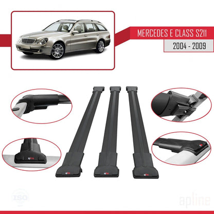 Compatible with Mercedes E Class 3 (S211) 2004-2009 Fly Model Car Roof Rack Cross Bar Black Aluminium 3 Bars