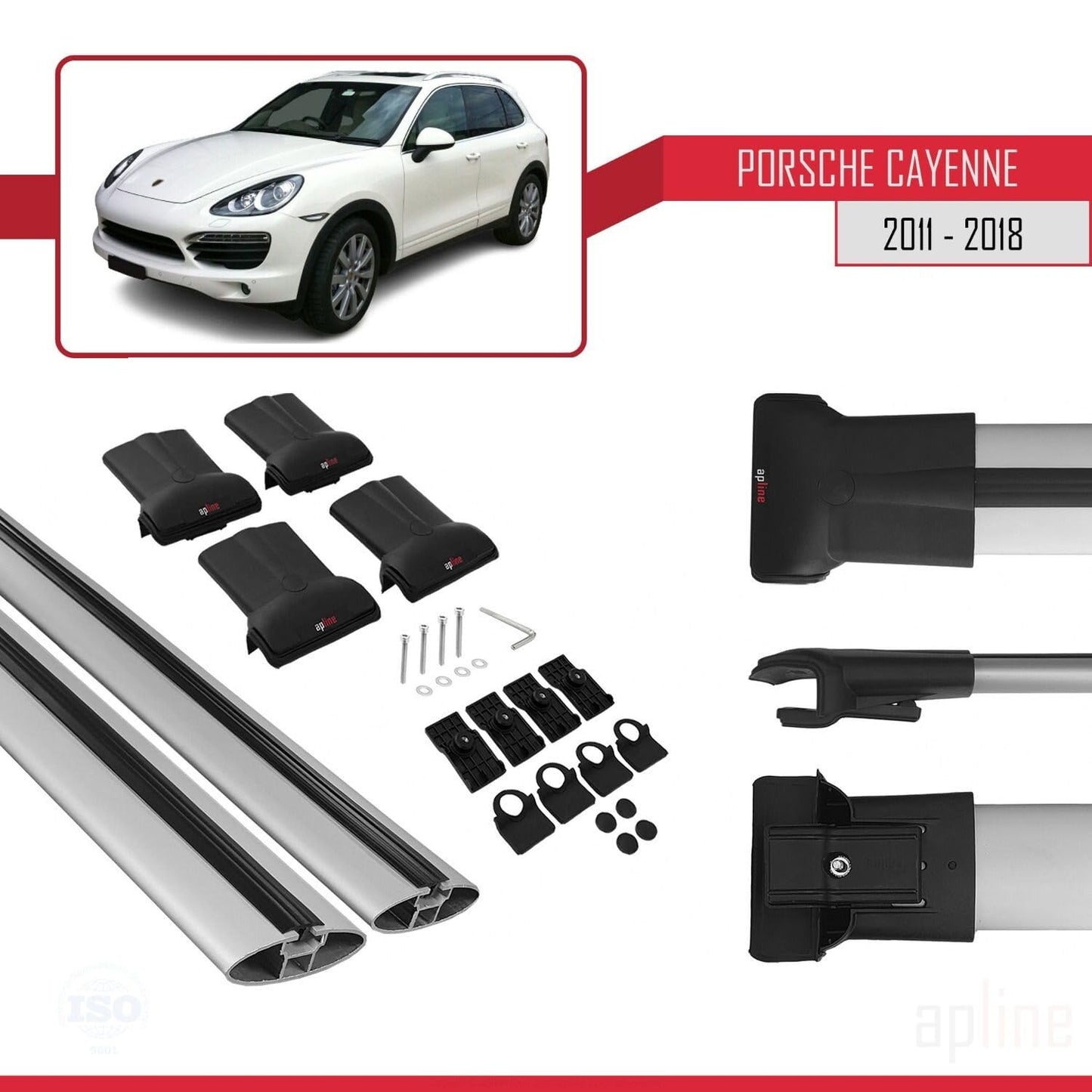 Compatible with Porsche Cayenne 2 (92A) 2011-2018 Fly Model Car Roof Rack Cross Bar Grey Aluminium 2 Bars