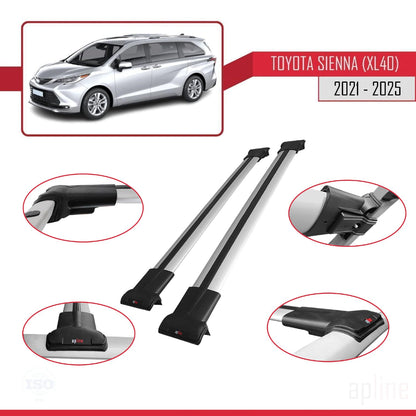 Compatible with Toyota Sienna 4 (XL40) 2021-2025 Fly Model Car Roof Rack Cross Bar Grey Aluminium 2 Bars