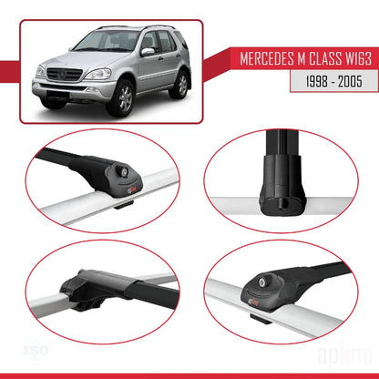 Compatible with Mercedes M Class (W163) 1998-2005 ACE-1 Car Roof Rack Cross Bar Black Aluminium 2 Bars