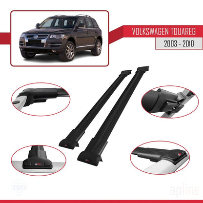 Compatible with Volkswagen Touareg (7L) 2002-2010 Fly Model Car Roof Rack Cross Bar Black Aluminium 2 Bars