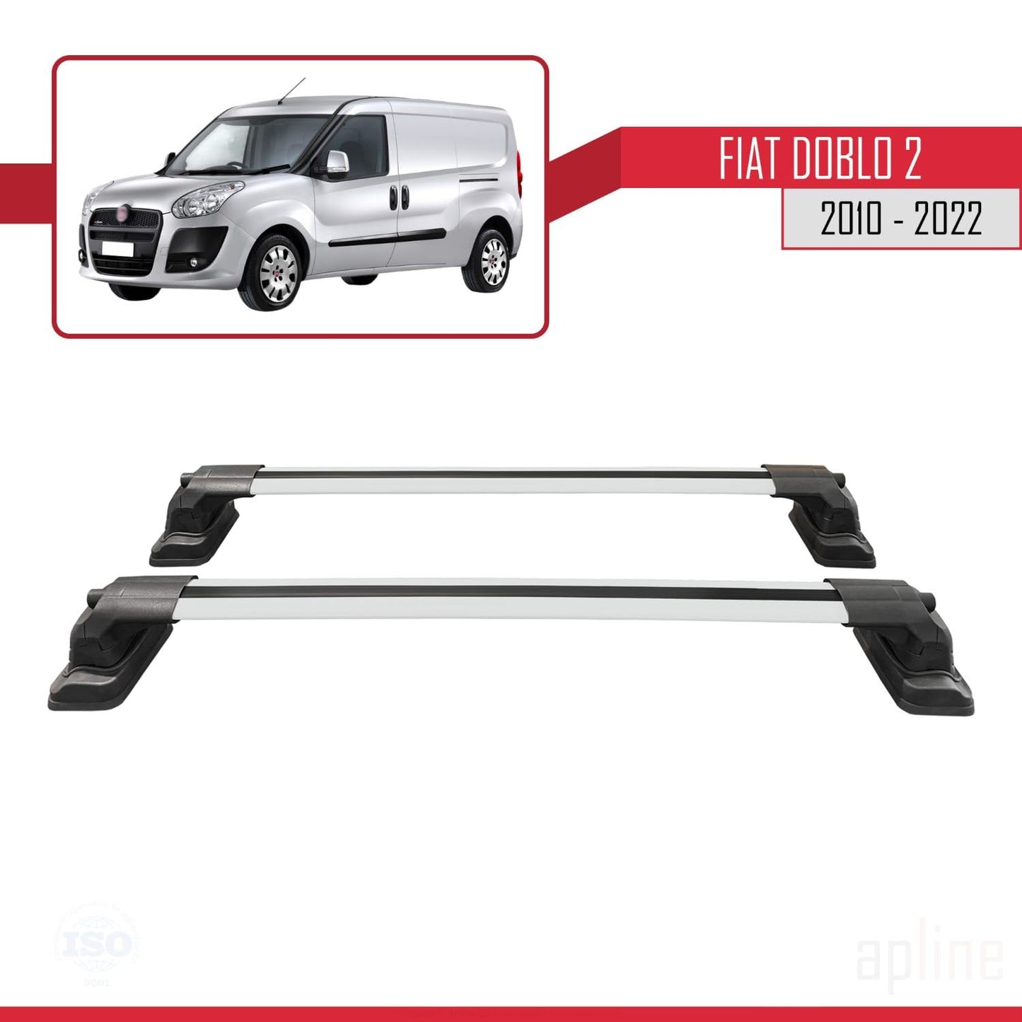 Compatible with Fiat Doblo 2 2010-2022 ACE-3 Car Roof Rack Cross Bar Grey Aluminium 2 Bars
