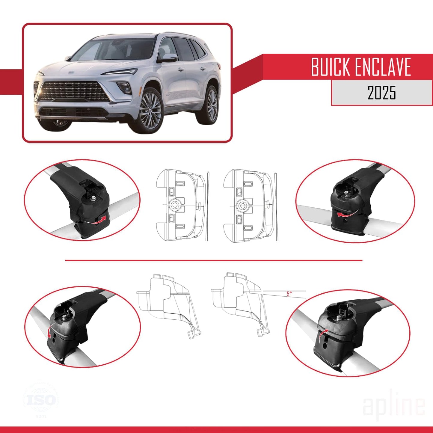 Compatible with Buick Enclave 2025 ACE-2 Car Roof Rack Cross Bar Grey Aluminium 2 Bars