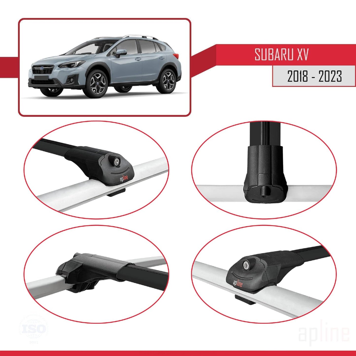 Compatible with Subaru XV 2 2018-2023 ACE-1 Car Roof Rack Cross Bar Black Aluminium 2 Bars