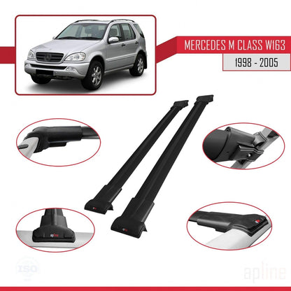 Compatible with Mercedes M Class (W163) 1998-2005 Fly Model Car Roof Rack Cross Bar Black Aluminium 2 Bars