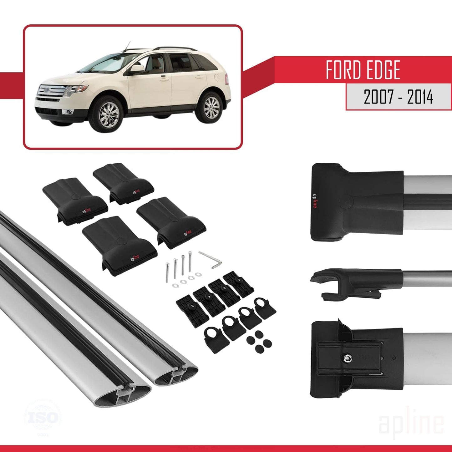 Compatible with Ford Edge 2007-2014 Fly Model Car Roof Rack Cross Bar Grey Aluminium 2 Bars