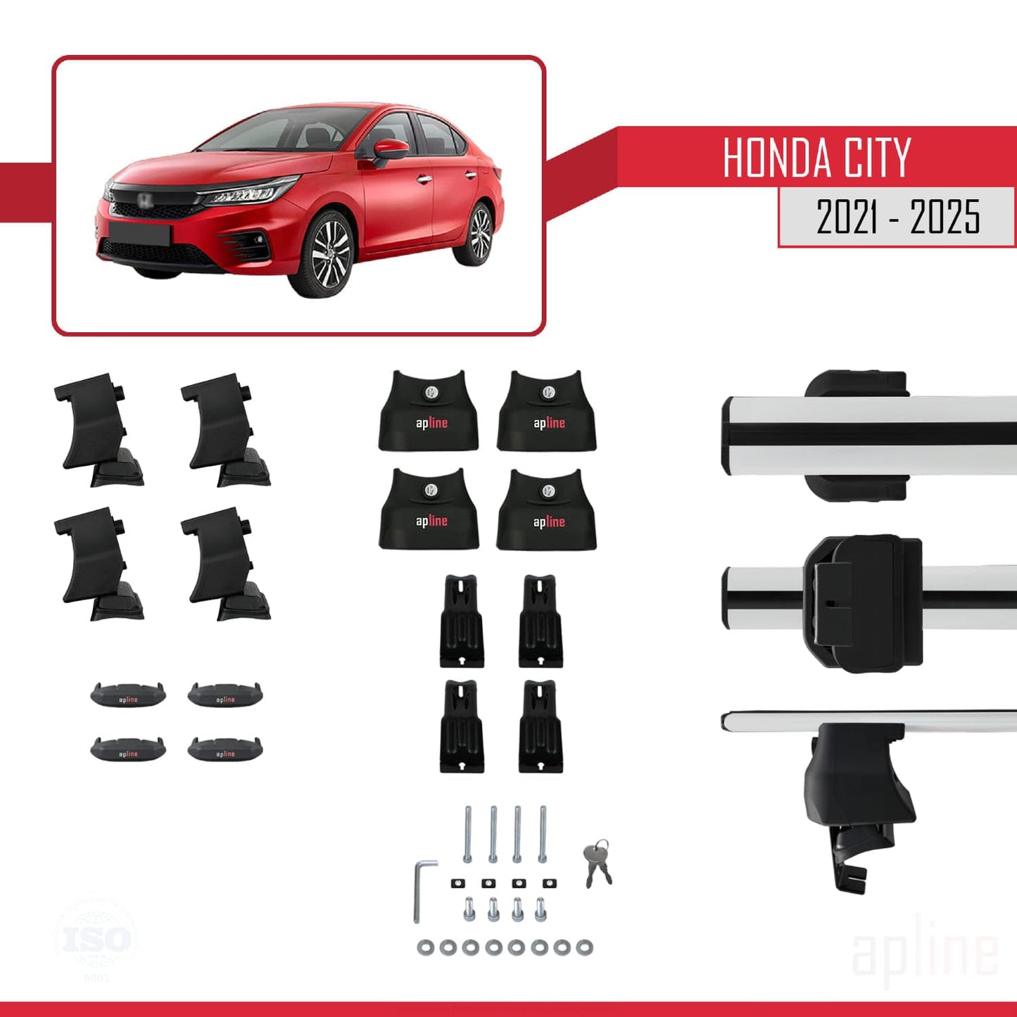 Compatible with Honda City 2021-2025 ACE-4 Car Roof Rack Cross Bar Grey Aluminium 2 Bars