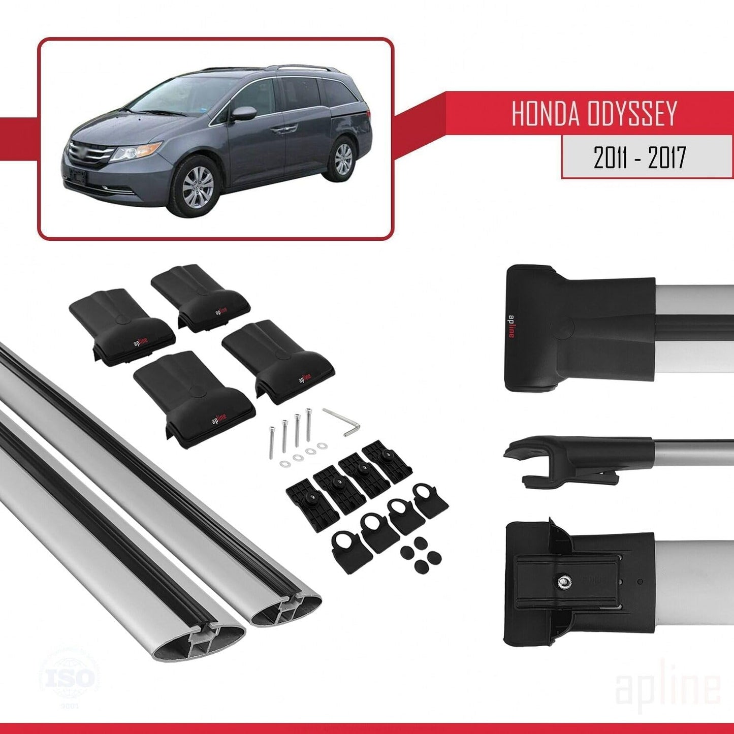 Compatible with Honda Odyssey 2011-2017 Fly Model Car Roof Rack Cross Bar Grey Aluminium 2 Bars