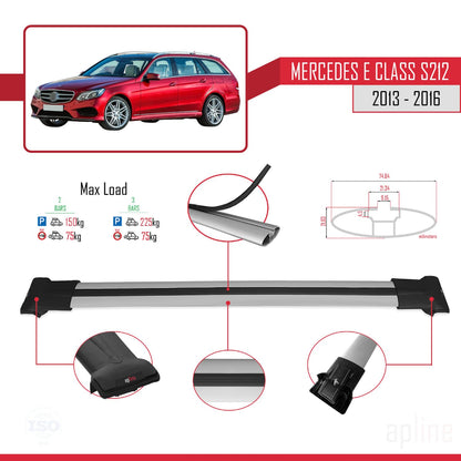 Compatible with Mercedes E Class S212 2013-2016 Fly Model Car Roof Rack Cross Bar Grey Aluminium 2 Bars