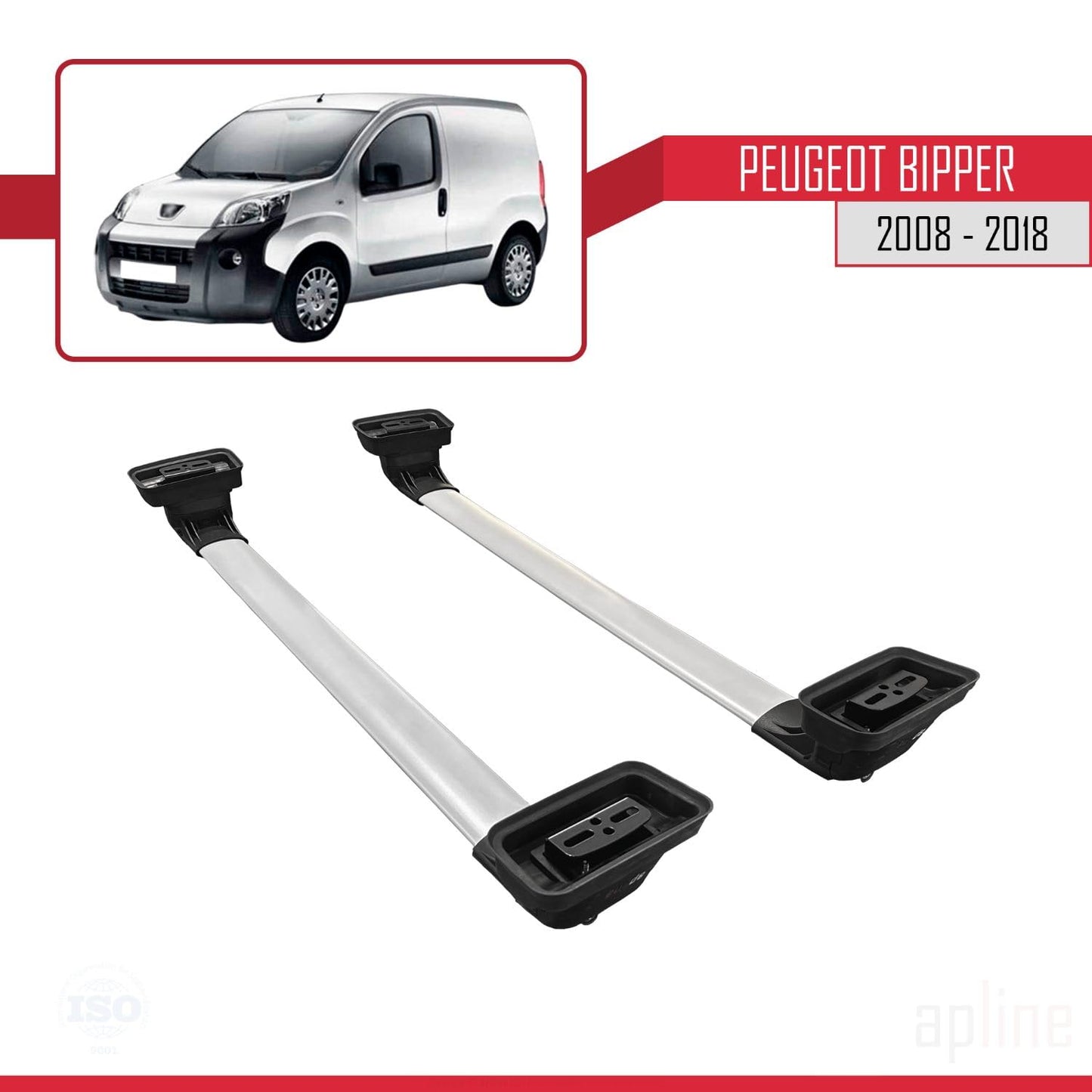 Compatible with Peugeot Bipper 2008-2018 ACE-3 Car Roof Rack Cross Bar Grey Aluminium 2 Bars