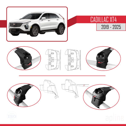 Compatible with Cadillac XT4 2019-2025 ACE-2 Car Roof Rack Cross Bar Grey Aluminium 2 Bars
