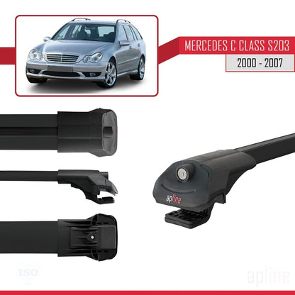 Compatible with Mercedes C Class 2 (S203) 2000-2007 ACE-1 Car Roof Rack Cross Bar Black Aluminium 3 Bars