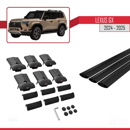 Compatible with Lexus GX 2024-2025 Fly Model Car Roof Rack Cross Bar Black Aluminium 3 Bars