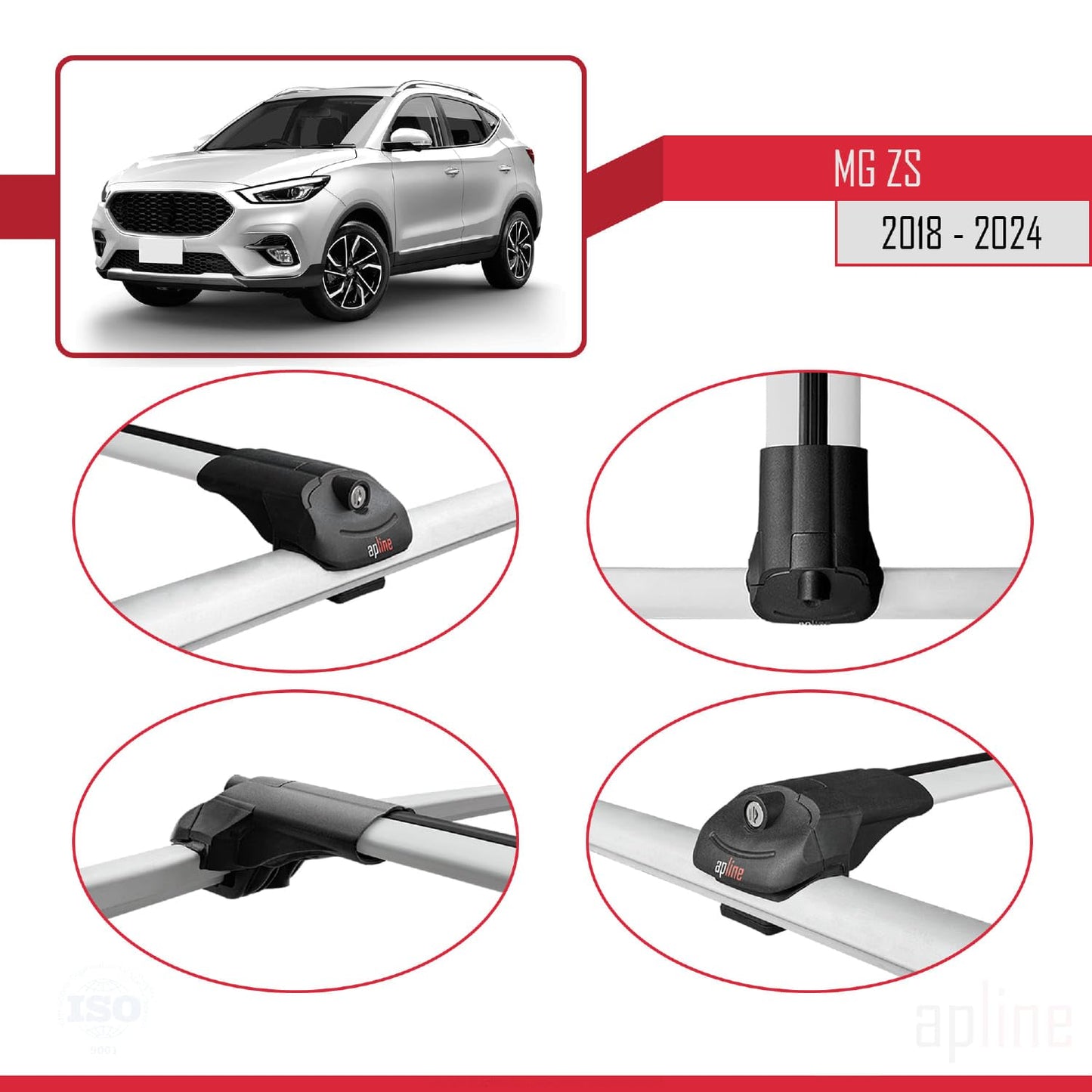 Compatible with MG ZS 2018-2024 ACE-1 Car Roof Rack Cross Bar Grey Aluminium 2 Bars