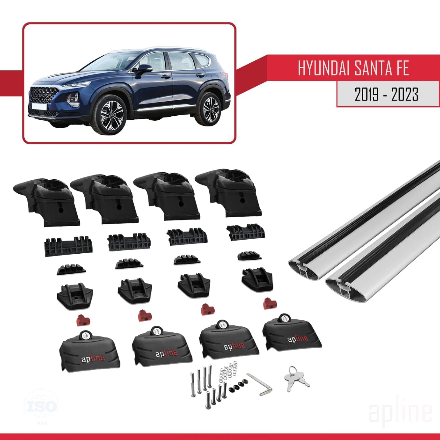 Compatible with Hyundai Santa Fe 4 (TM) 2019-2023 ACE-2 Car Roof Rack Cross Bar Grey Aluminium 2 Bars
