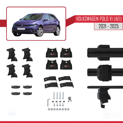 Compatible with Volkswagen Polo 6 (AE1) 2021-2025 ACE-4 Car Roof Rack Cross Bar Black Aluminium 2 Bars