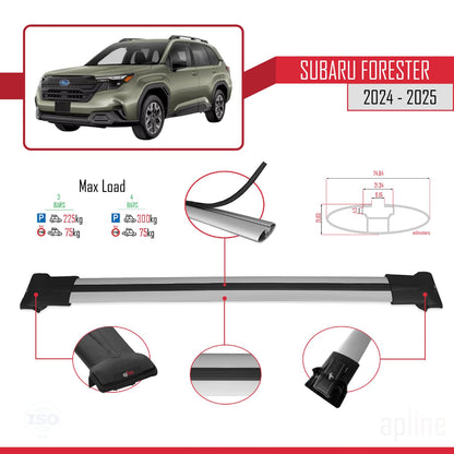 Compatible with Subaru Forester (Raised Roof) 2024-2025 Fly Model Car Roof Rack Cross Bar Grey Aluminium 3 Bars