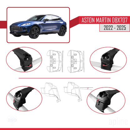 Compatible with Aston Martin (DBX707) 2022-2025 ACE-2 Car Roof Rack Cross Bar Black Aluminium 2 Bars