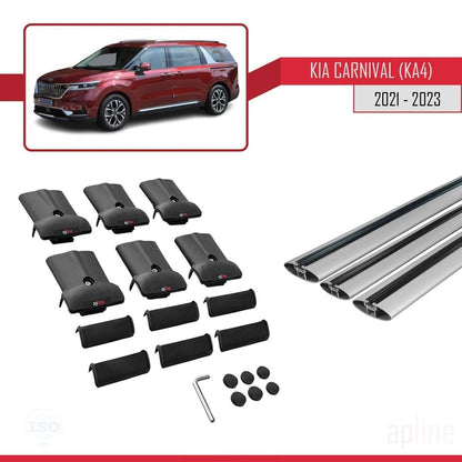 Compatible with Kia Carnival 4 (KA4) 2021-2023 Fly Model Car Roof Rack Cross Bar Grey Aluminium 3 Bars