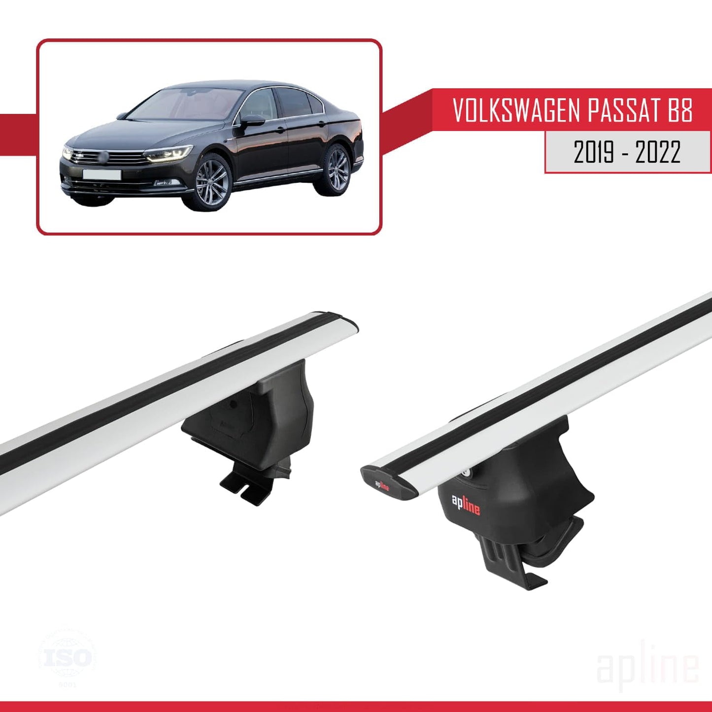 Compatible with Volkswagen Passat B8 (3G) Post-Facelift 2019-2022 ACE-4 Car Roof Rack Cross Bar Grey Aluminium 2 Bars