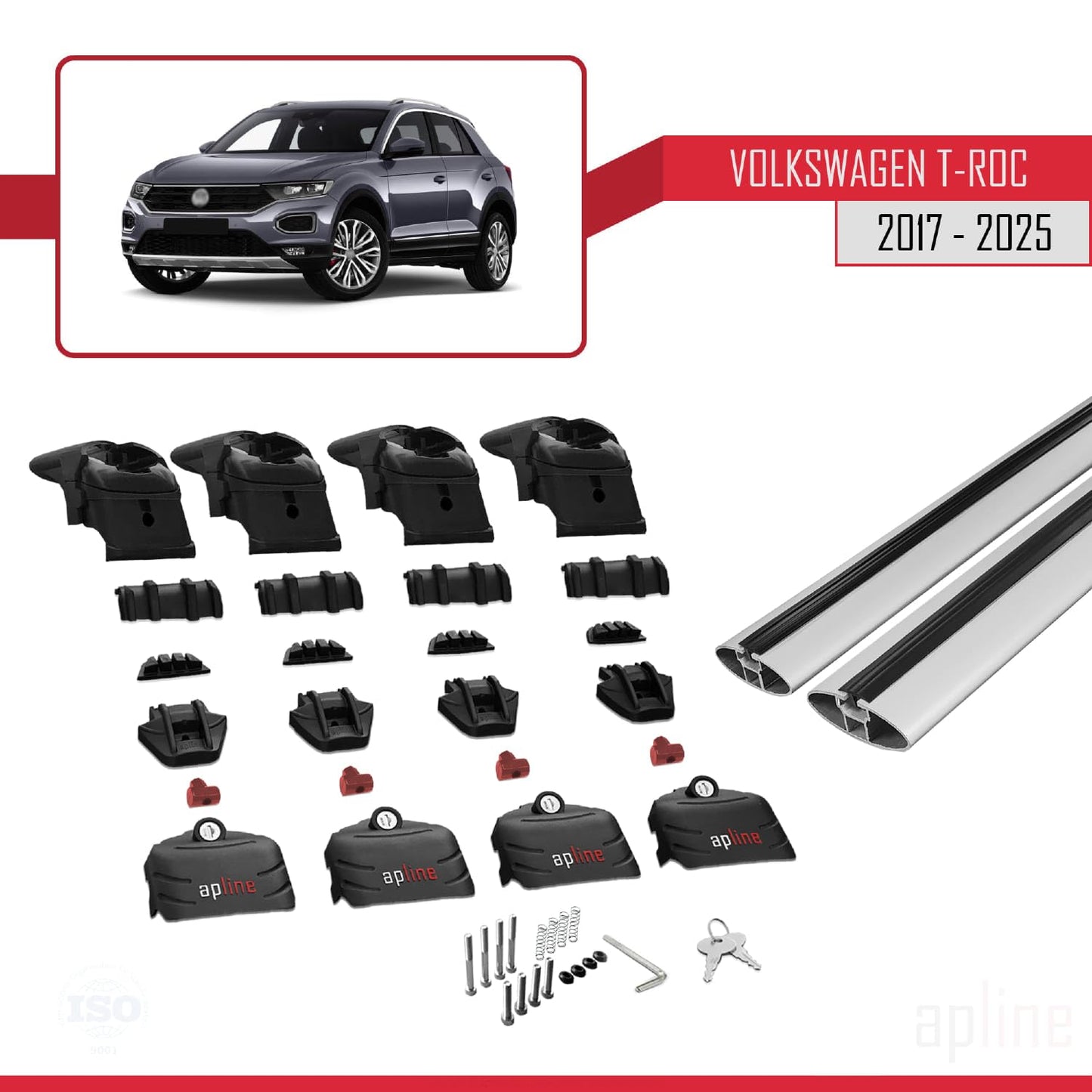 Compatible with Volkswagen T-ROC 2017-2025 ACE-2 Car Roof Rack Cross Bar Grey Aluminium 2 Bars