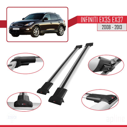 Compatible with Infiniti EX35 EX37 2008-2013 Fly Model Car Roof Rack Cross Bar Grey Aluminium 2 Bars