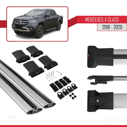 Compatible with Mercedes X Class (470) 2018-2020 Fly Model Car Roof Rack Cross Bar Grey Aluminium 2 Bars
