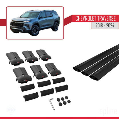 Compatible with Chevrolet Traverse 2018-2024 Fly Model Car Roof Rack Cross Bar Black Aluminium 3 Bars