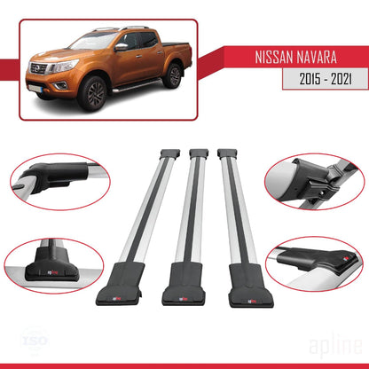 Compatible with Nissan Navara 4 (D23) 2015-2021 Fly Model Car Roof Rack Cross Bar Grey Aluminium 3 Bars