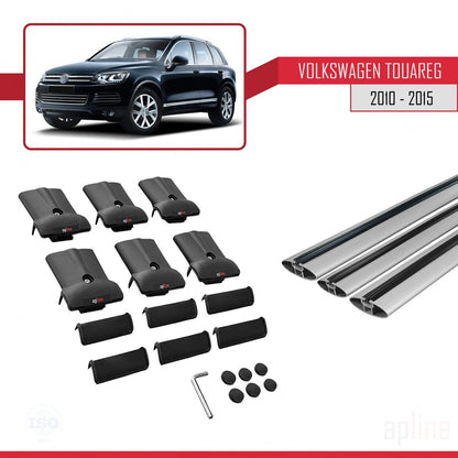Compatible with Volkswagen Touareg 2 (7P) Pre-Facelift 2010-2015 Fly Model Car Roof Rack Cross Bar Grey Aluminium 3 Bars