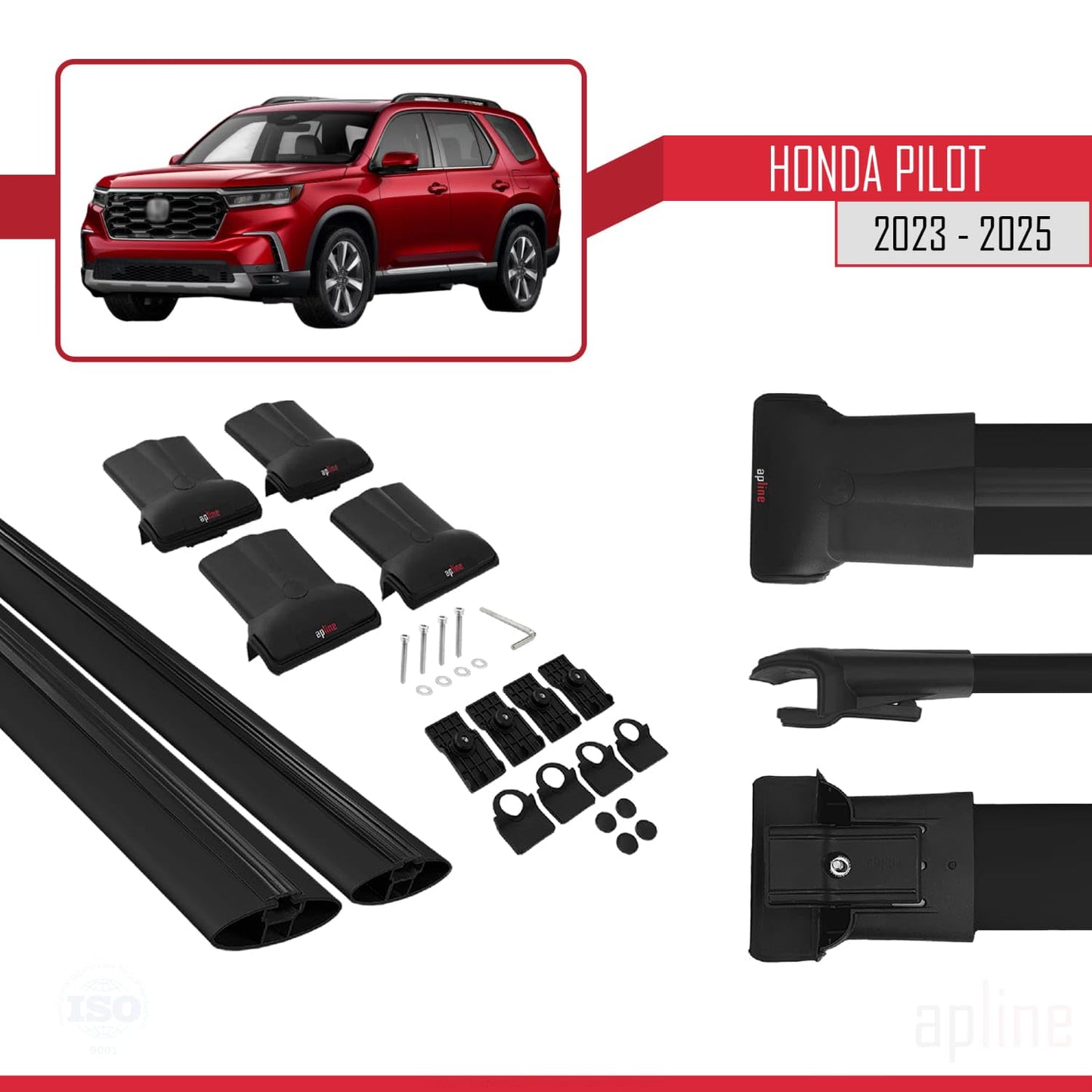 Compatible with Honda Pilot 2023-2025 Fly Model Car Roof Rack Cross Bar Black Aluminium 2 Bars