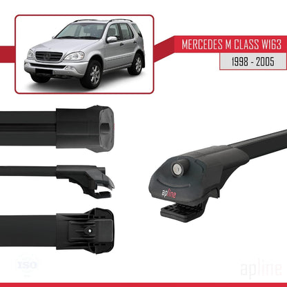 Compatible with Mercedes M Class (W163) 1998-2005 ACE-1 Car Roof Rack Cross Bar Black Aluminium 3 Bars