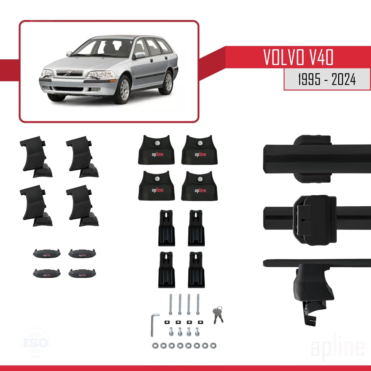 Compatible with Volvo V40 1995-2004 ACE-4 Car Roof Rack Cross Bar Black Aluminium 2 Bars
