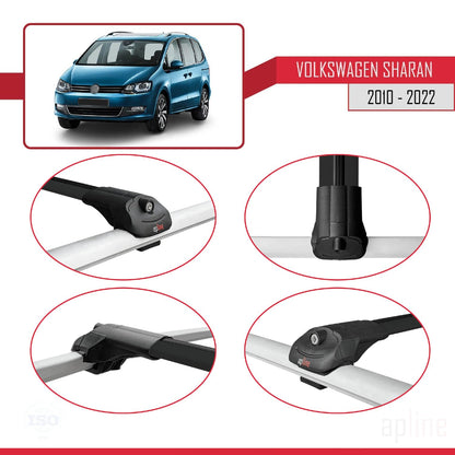 Compatible with Volkswagen Sharan 2 (7N) 2010-2022 ACE-1 Car Roof Rack Cross Bar Black Aluminium 2 Bars