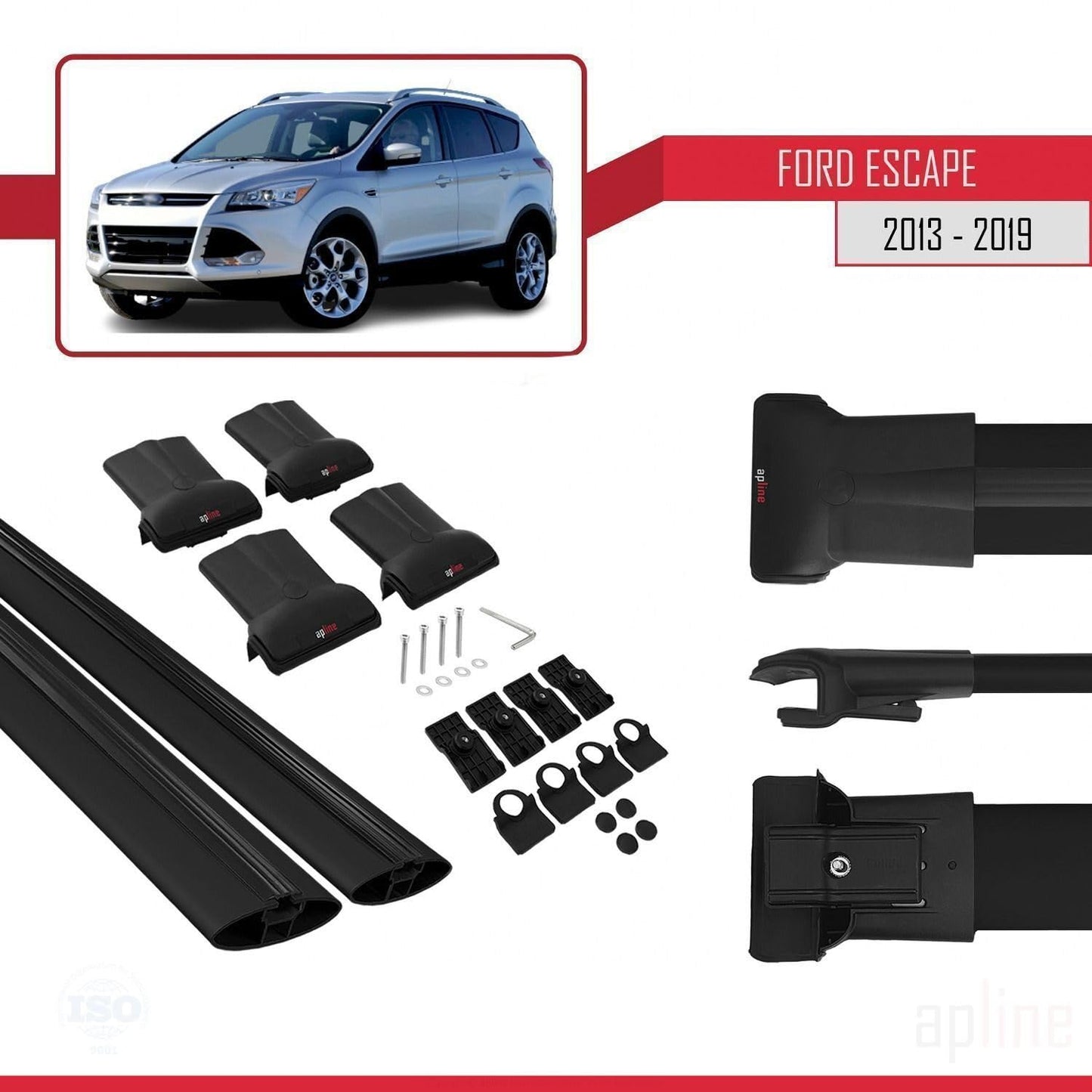 Compatible with Ford Escape 3 2013-2019 Fly Model Car Roof Rack Cross Bar Black Aluminium 2 Bars